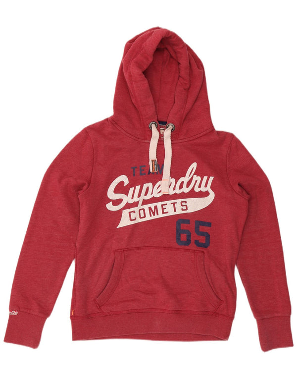 SUPERDRY Womens Graphic Hoodie Jumper UK 16 Large Red Cotton