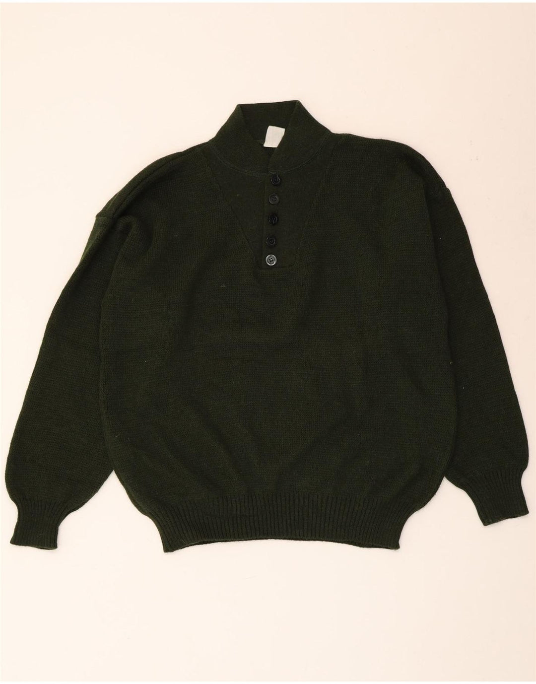 VINTAGE Mens Button Neck Jumper Sweater Large Green