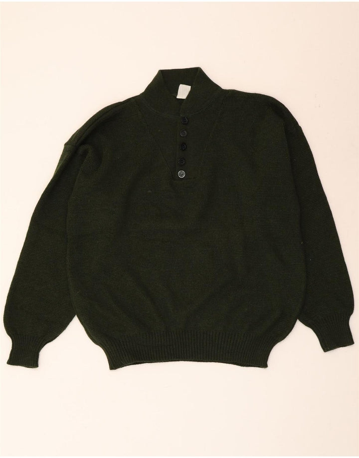 VINTAGE Mens Button Neck Jumper Sweater Large Green