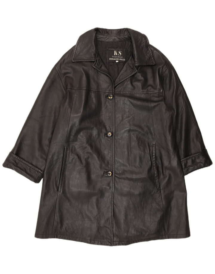 KIROS Womens Leather Coat IT 46 Large Black Leather