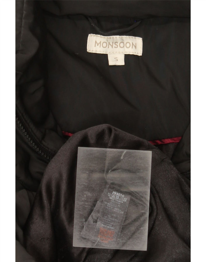 Monsoon Womens Longline Padded Coat UK 10 Small Black Polyester