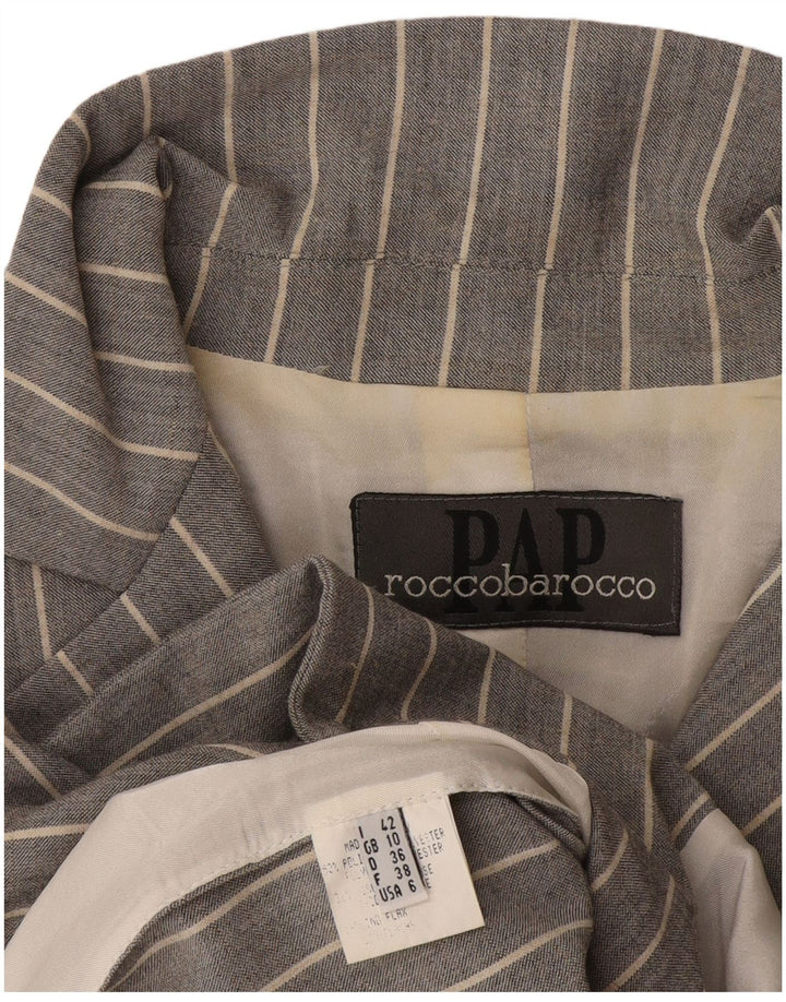Roccobarocco Womens 4 Button Blazer Jacket UK 10 Small Grey Pinstripe