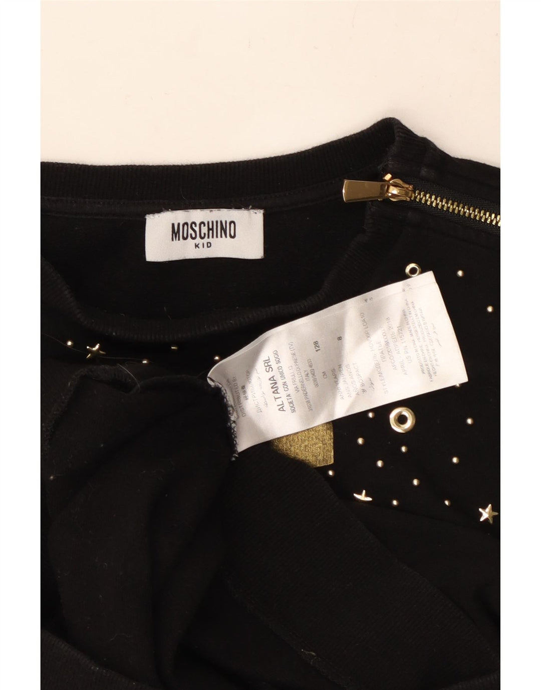 MOSCHINO Girls Graphic Sweatshirt Jumper 7-8 Years Black Cotton Vintage Moschino and Second-Hand Moschino from Messina Hembry 