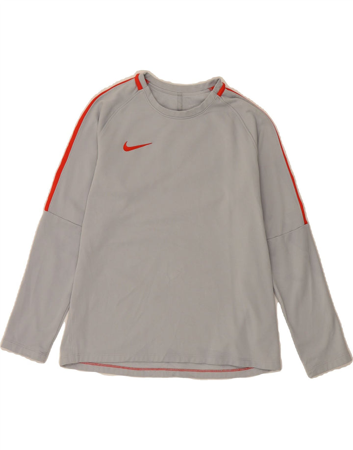 NIKE Womens Dri Fit Top Long Sleeve UK 14 Medium Grey Polyester