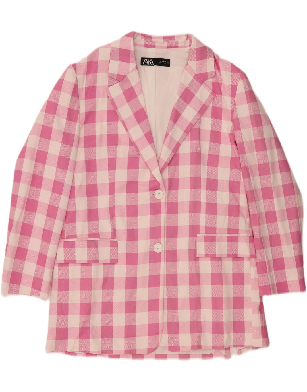 ZARA Womens 2 Button Blazer Jacket UK 16 Large Pink Gingham