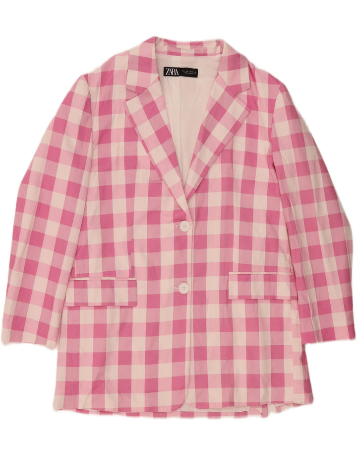 ZARA Womens 2 Button Blazer Jacket UK 16 Large Pink Gingham