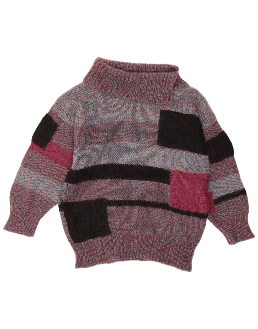 VINTAGE Womens Roll Neck Jumper Sweater UK 18 XL Purple Colourblock