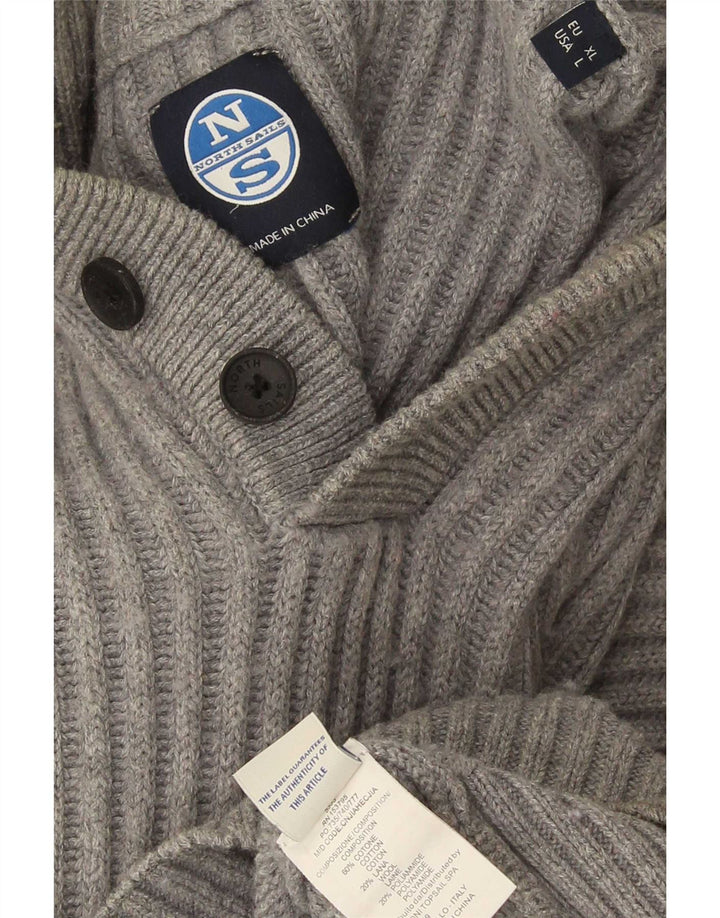 North Sails Mens Button Neck Jumper Sweater Large Grey Cotton