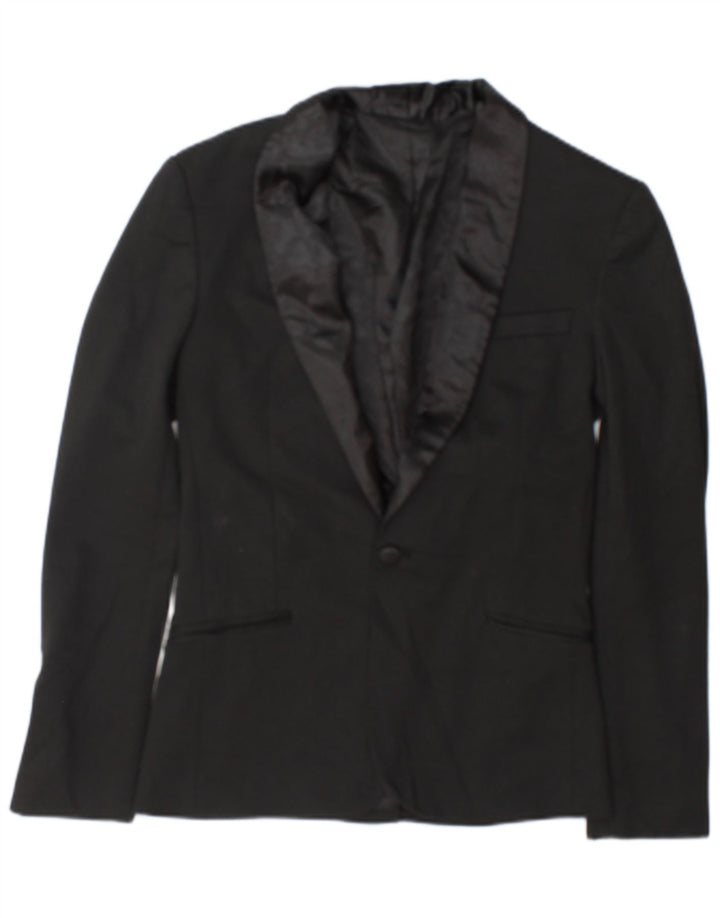 Zara Mens 1 Button Blazer Jacket UK 36 Small Black Polyester