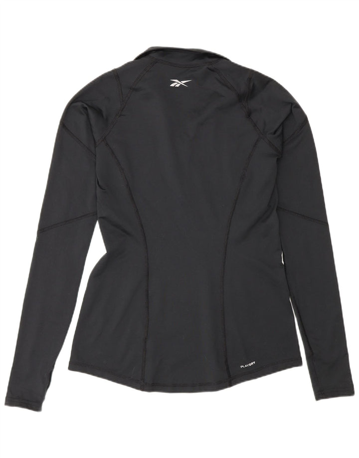 Reebok Womens Zip Neck Pullover Tracksuit Top UK 12 Medium Black Polyester