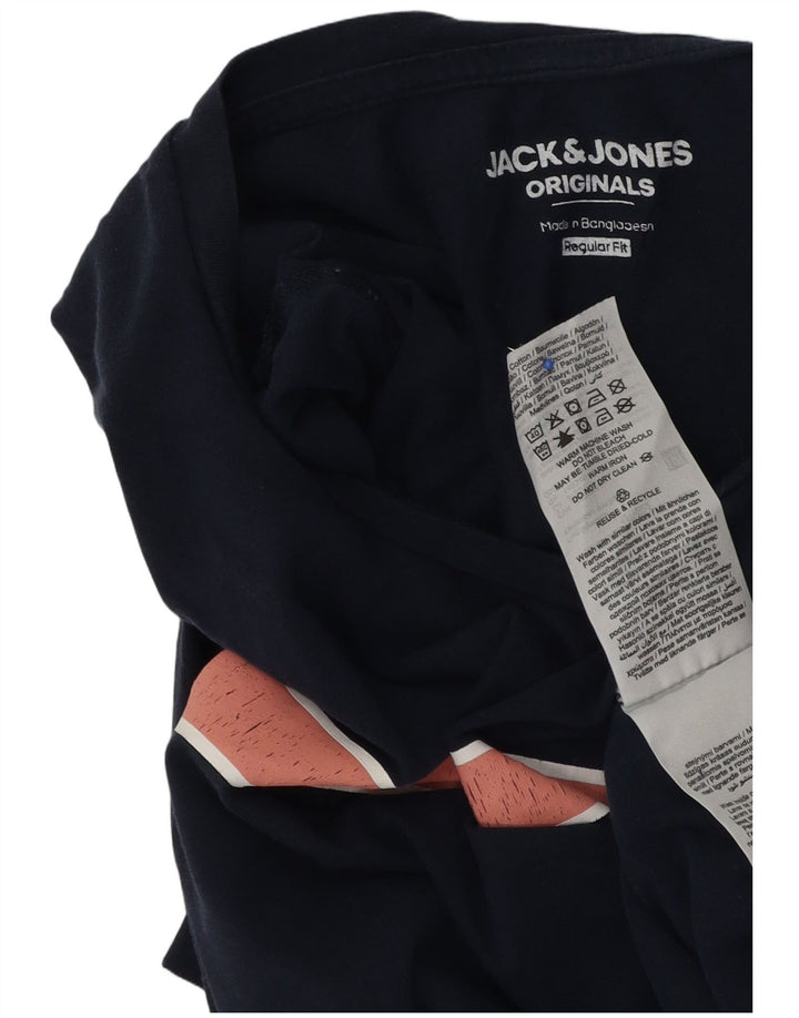 Jack & Jones Mens Graphic T-Shirt Top Medium Navy Blue Colourblock
