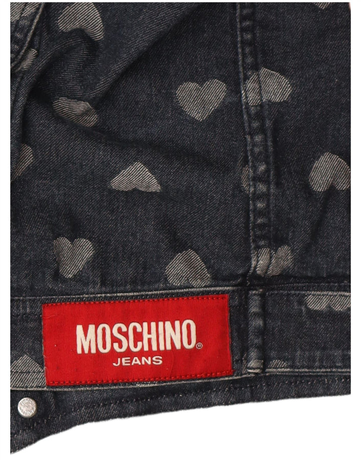 Moschino Womens Patterned Denim Jacket UK 12 Medium Navy Blue Cotton Heart