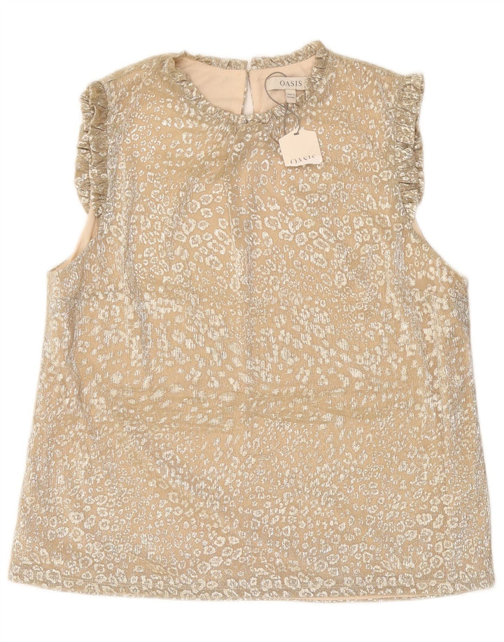OASIS Womens Sleeveless Blouse Top UK 14 Large Beige Animal Print