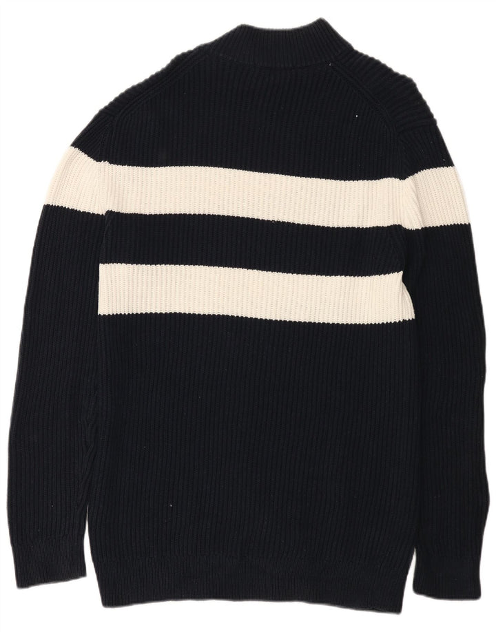 French Connection Mens Turtle Neck Jumper Sweater Medium Navy Blue Striped