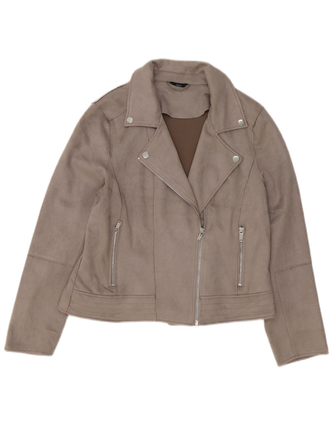 M&Co Womens Biker Jacket UK 14 Large Grey Polyester