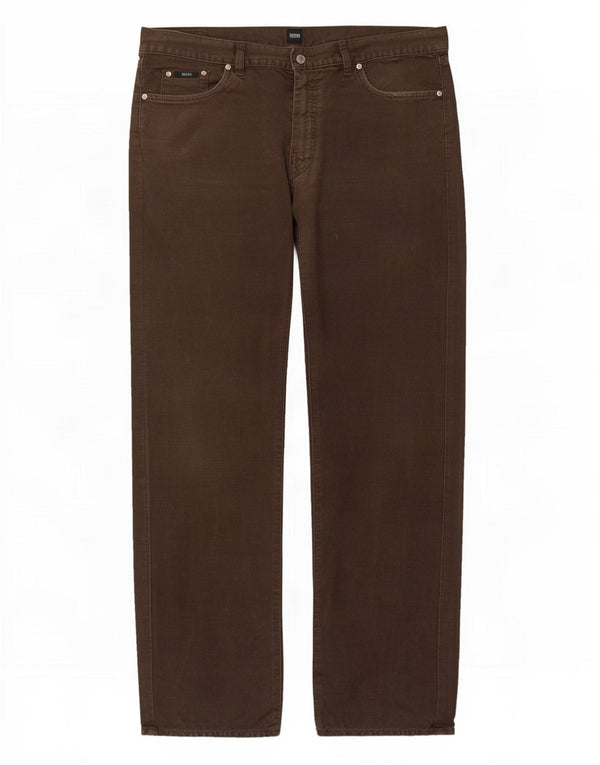 Hugo Boss Mens Straight Casual Trousers W38 L34 Brown Cotton