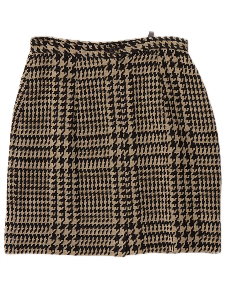Superior Womens Straight Skirt IT 40 Small W26 Black Houndstooth Viscose