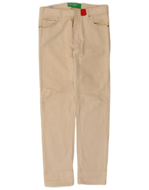 Benetton Womens Straight Casual Trousers W32 L32 Beige Cotton