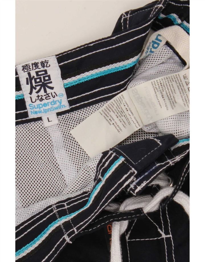 Superdry Mens Graphic Regular Swimming Shorts Large Navy Blue Polyester
