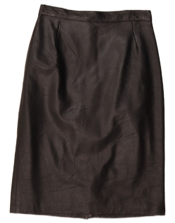VINTAGE Womens Leather Skirt IT 44 Medium W28  Black Leather