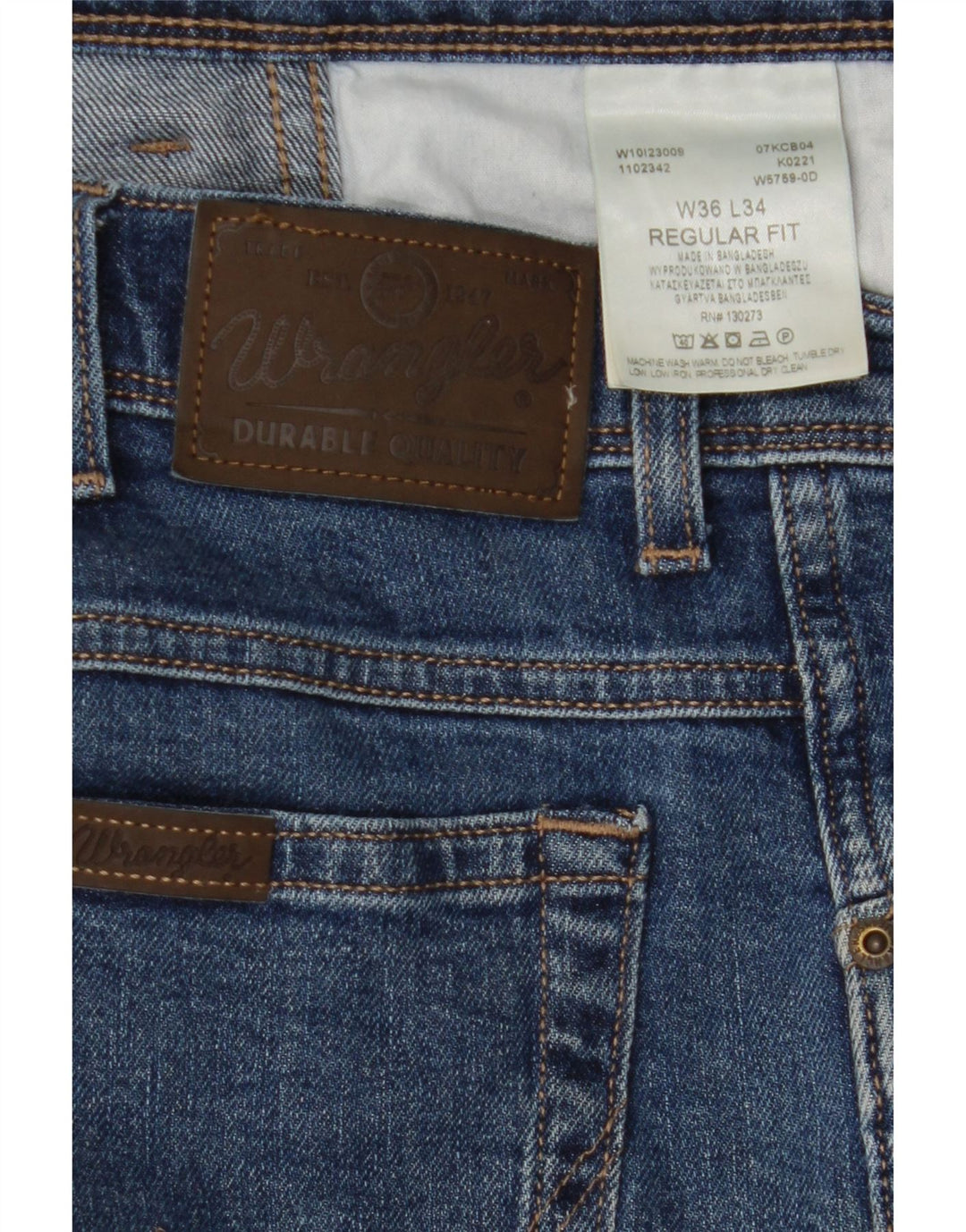 WRANGLER Mens Straight Jeans W36 L34 Blue Cotton