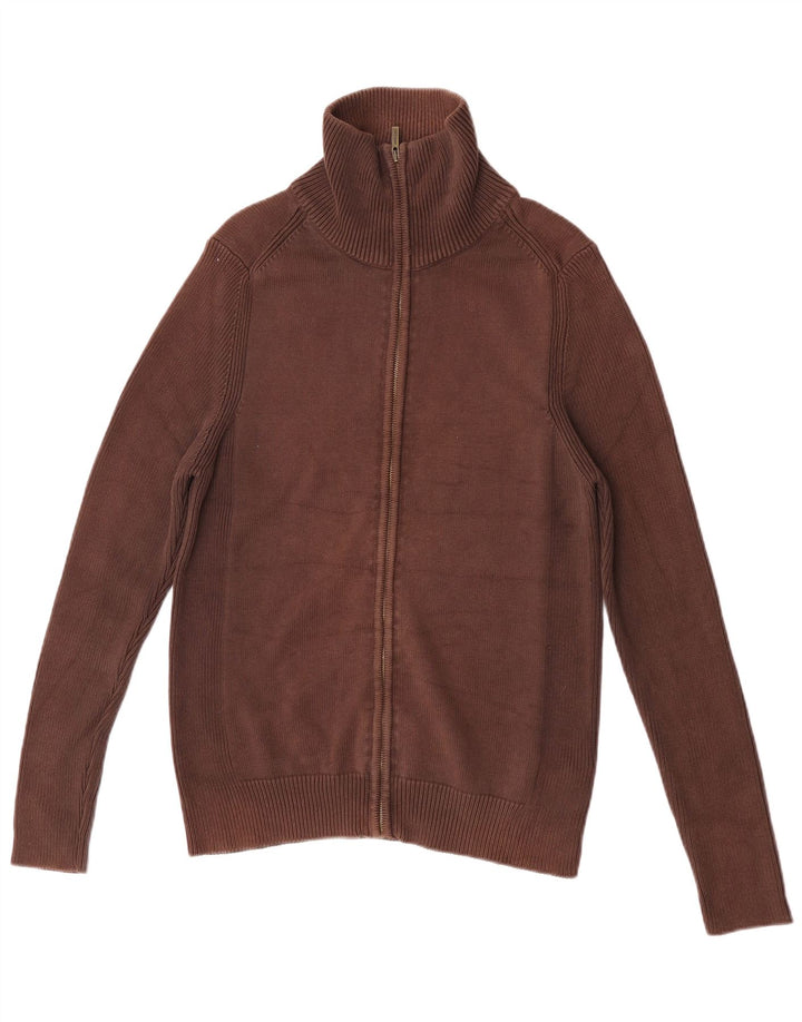 Zara Mens Cardigan Sweater Large Brown Cotton