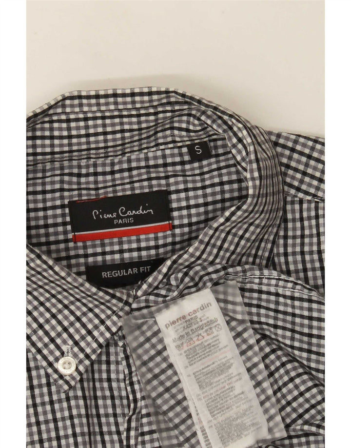 Pierre Cardin Mens Short Sleeve Regular Fit Shirt Small Grey Gingham