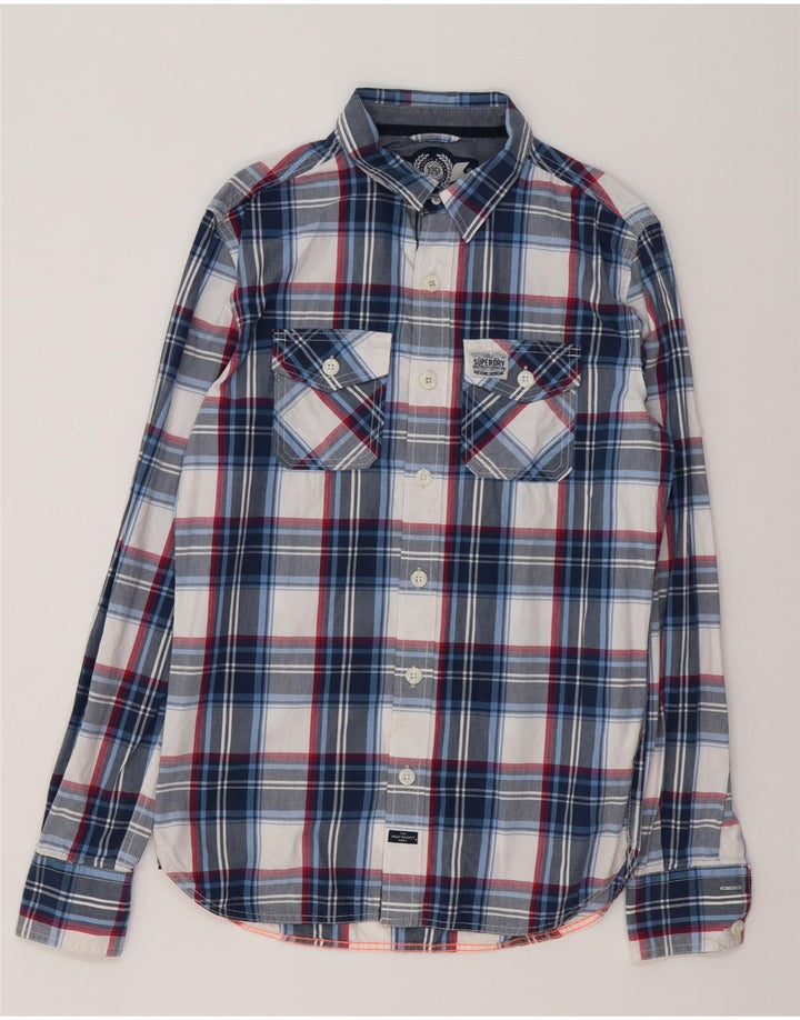 SUPERDRY Mens Shirt Small Navy Blue Plaid Cotton