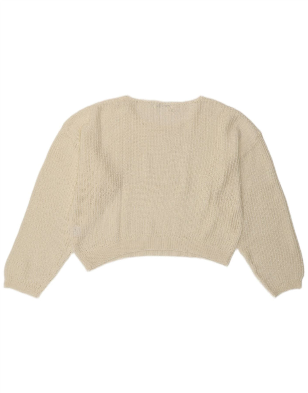 VINTAGE Womens Crop Boat Neck Jumper Sweater UK 14 Medium Off White