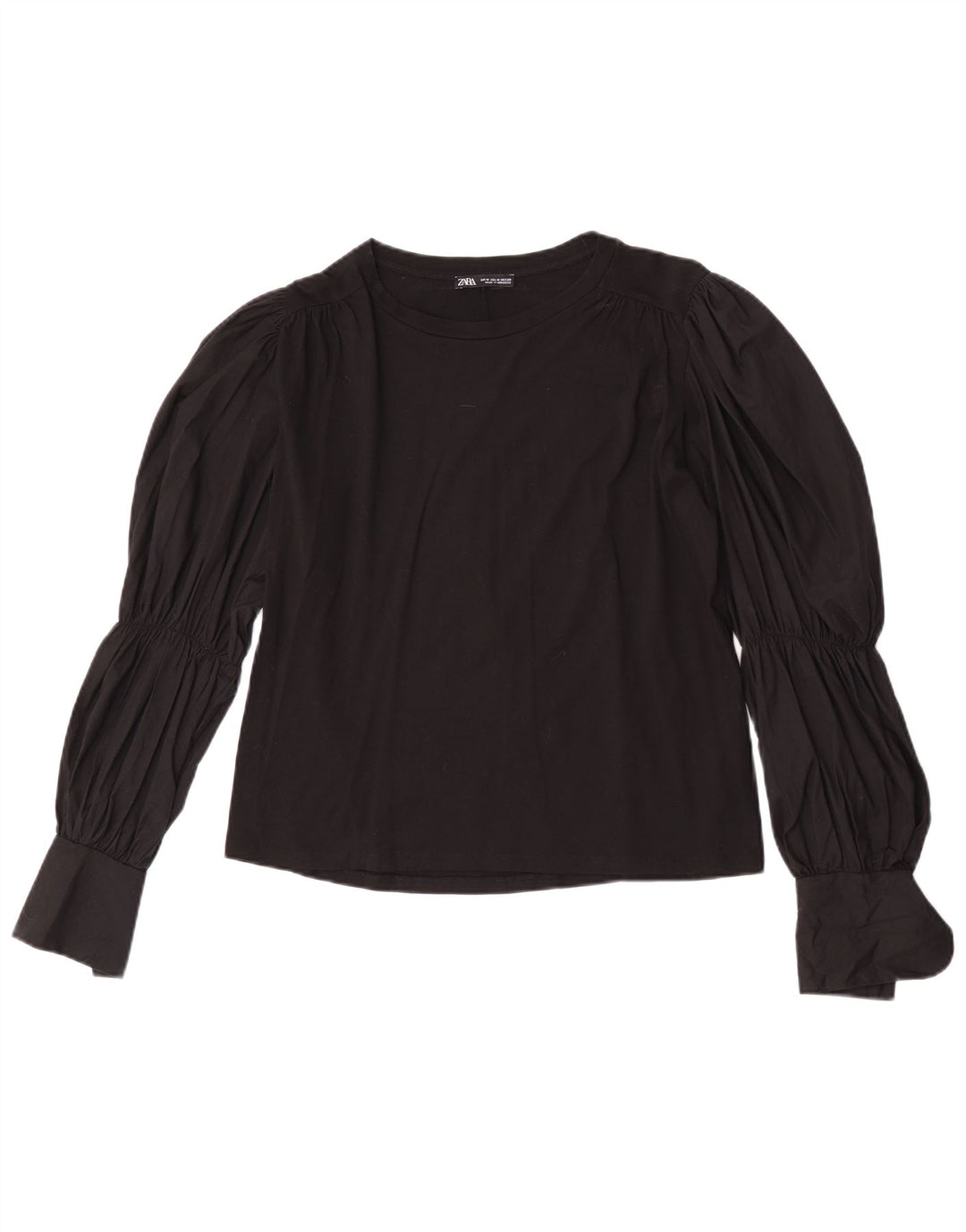 Zara Womens Long Sleeve Blouse Top UK 14 Medium Black Cotton