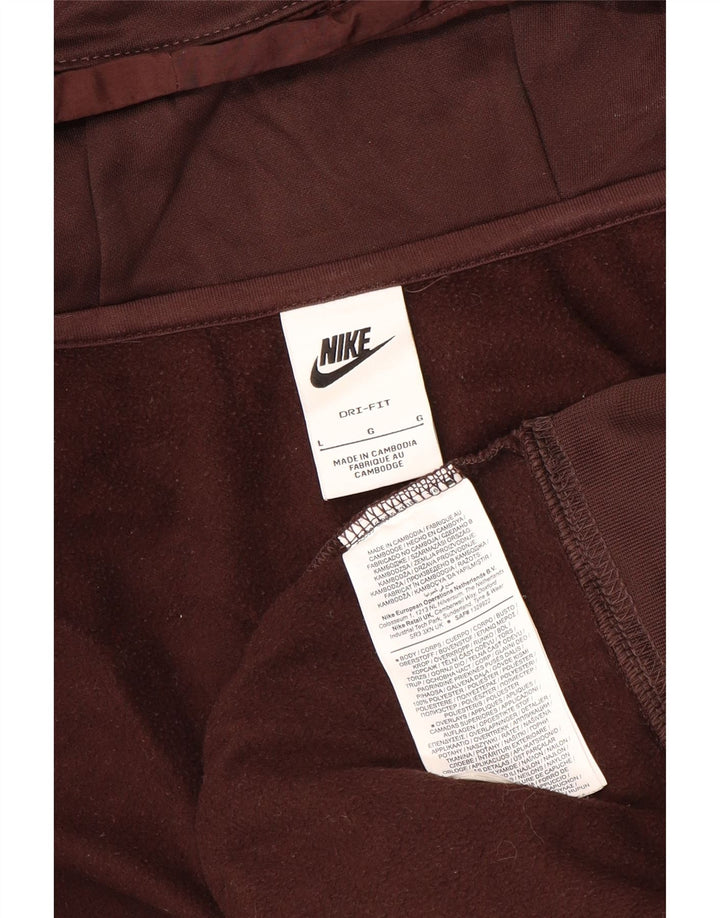NIKE Mens Dri Fit Zip Hoodie Sweater Large Brown Polyester