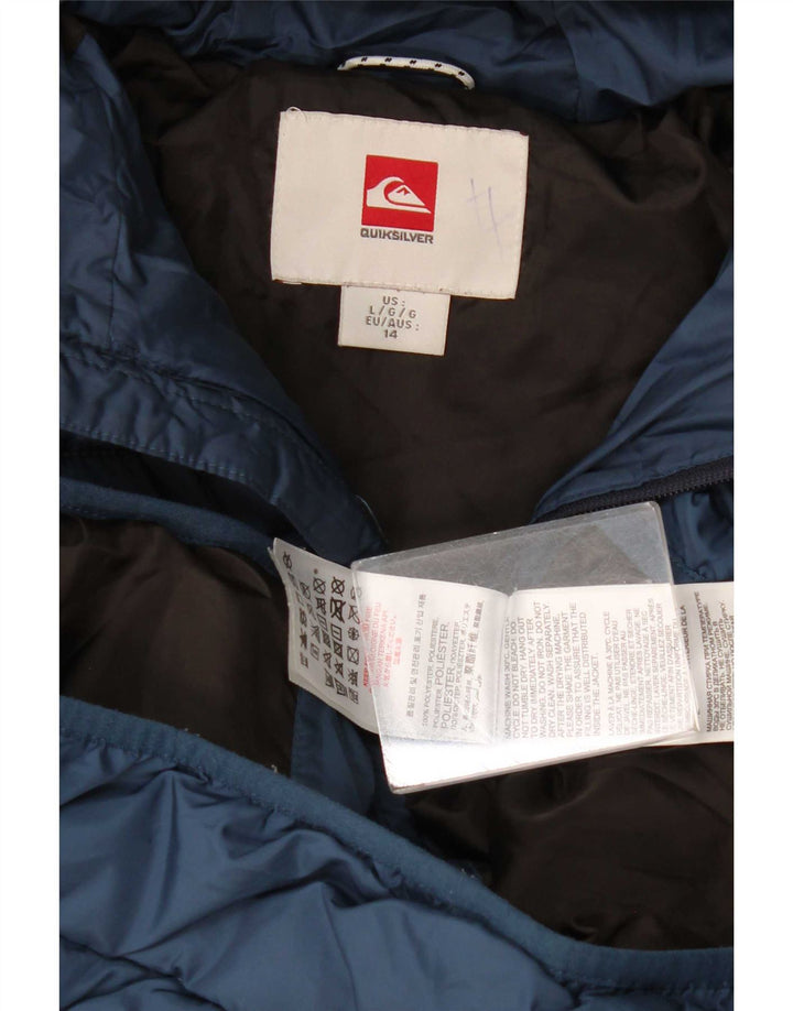 Quiksilver Boys Hooded Padded Jacket 13-14 Years Large Navy Blue Polyester