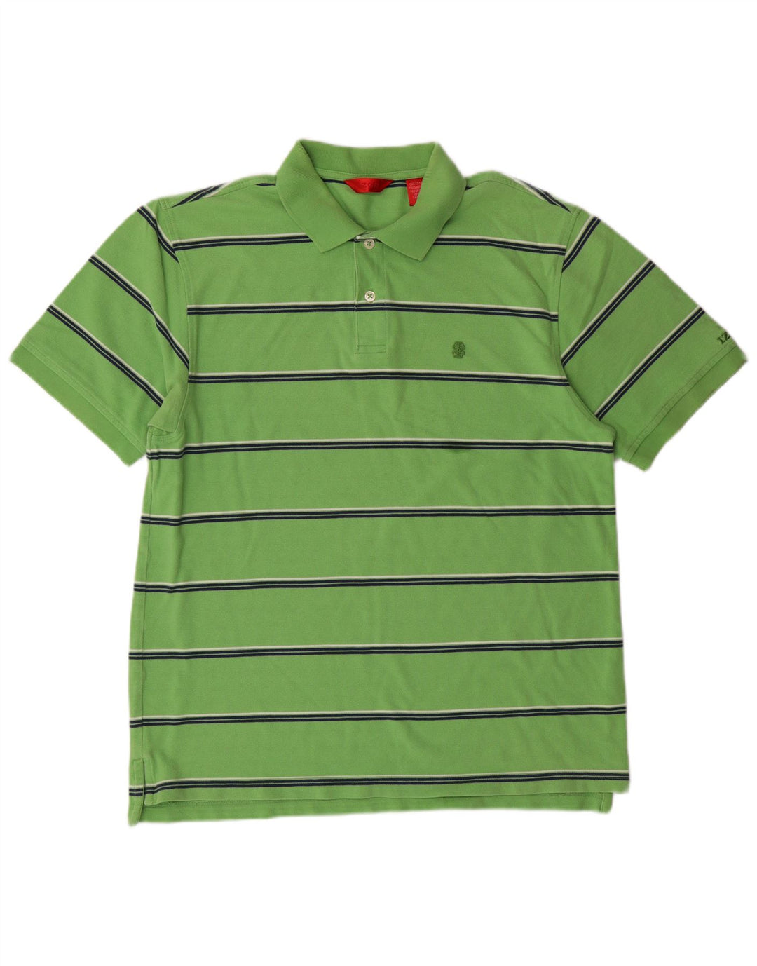 Izod Mens Polo Shirt Large Green Striped Cotton