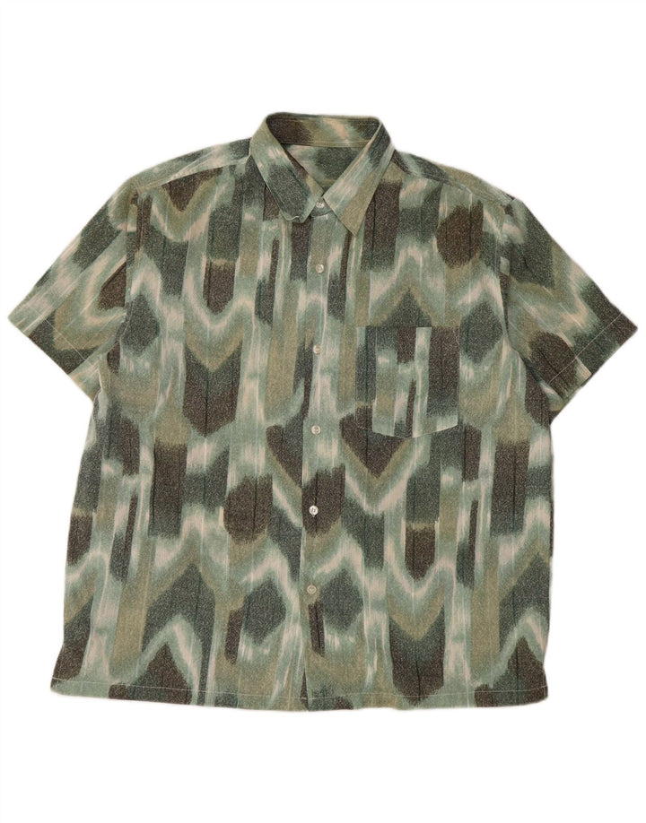 VINTAGE Mens Short Sleeve Shirt Large Green Geometric