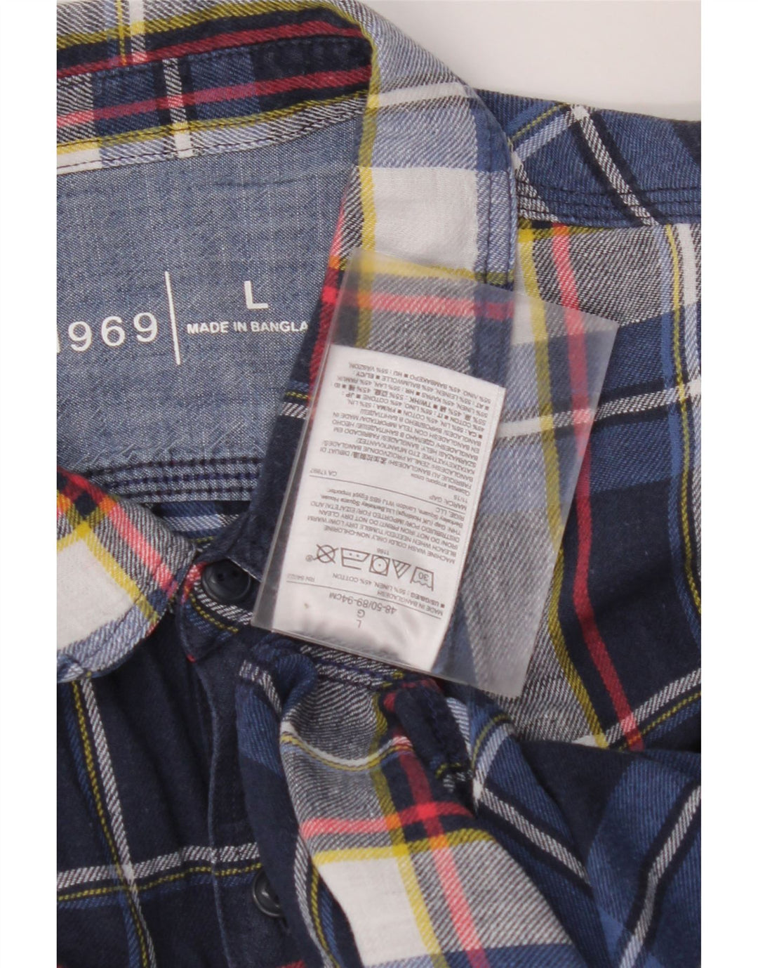 GAP Mens Flannel Shirt Large Navy Blue Check Linen