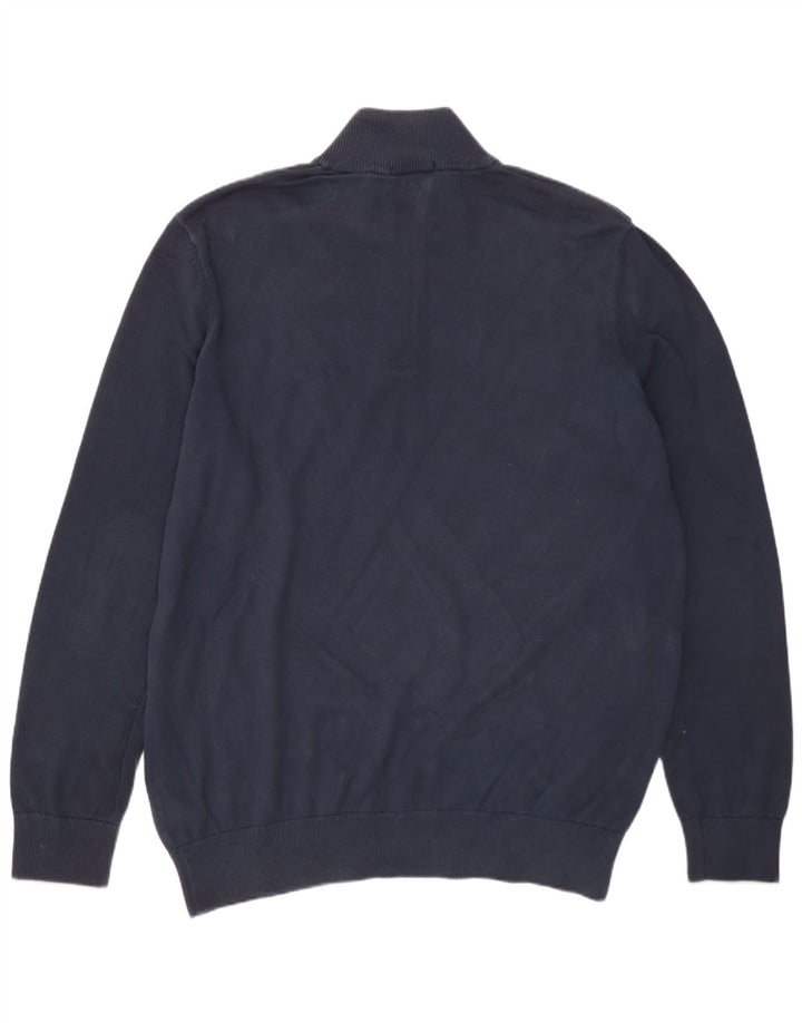 TIMBERLAND Mens Zip Neck Jumper Sweater Large Navy Blue Cotton