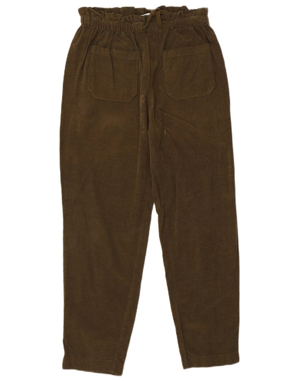 Zara Womens High Waist Tapered Corduroy Trousers XS W26 L25 Khaki Cotton