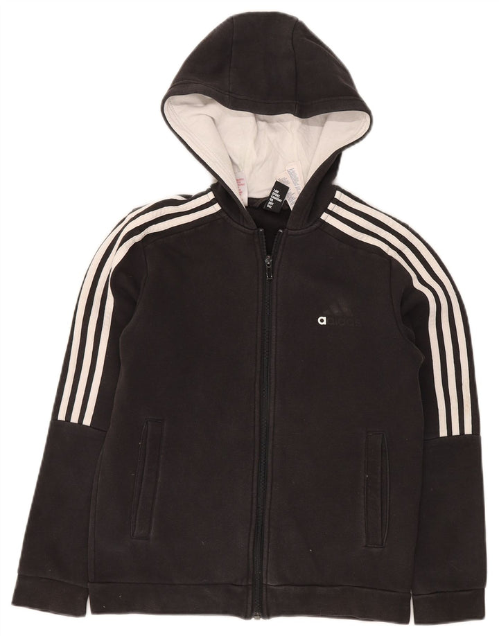 ADIDAS Boys Zip Hoodie Sweater 11-12 Years Black Cotton