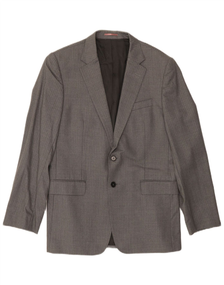 JAEGER Mens 2 Button Blazer Jacket UK 40 Large Grey Pinstripe Wool