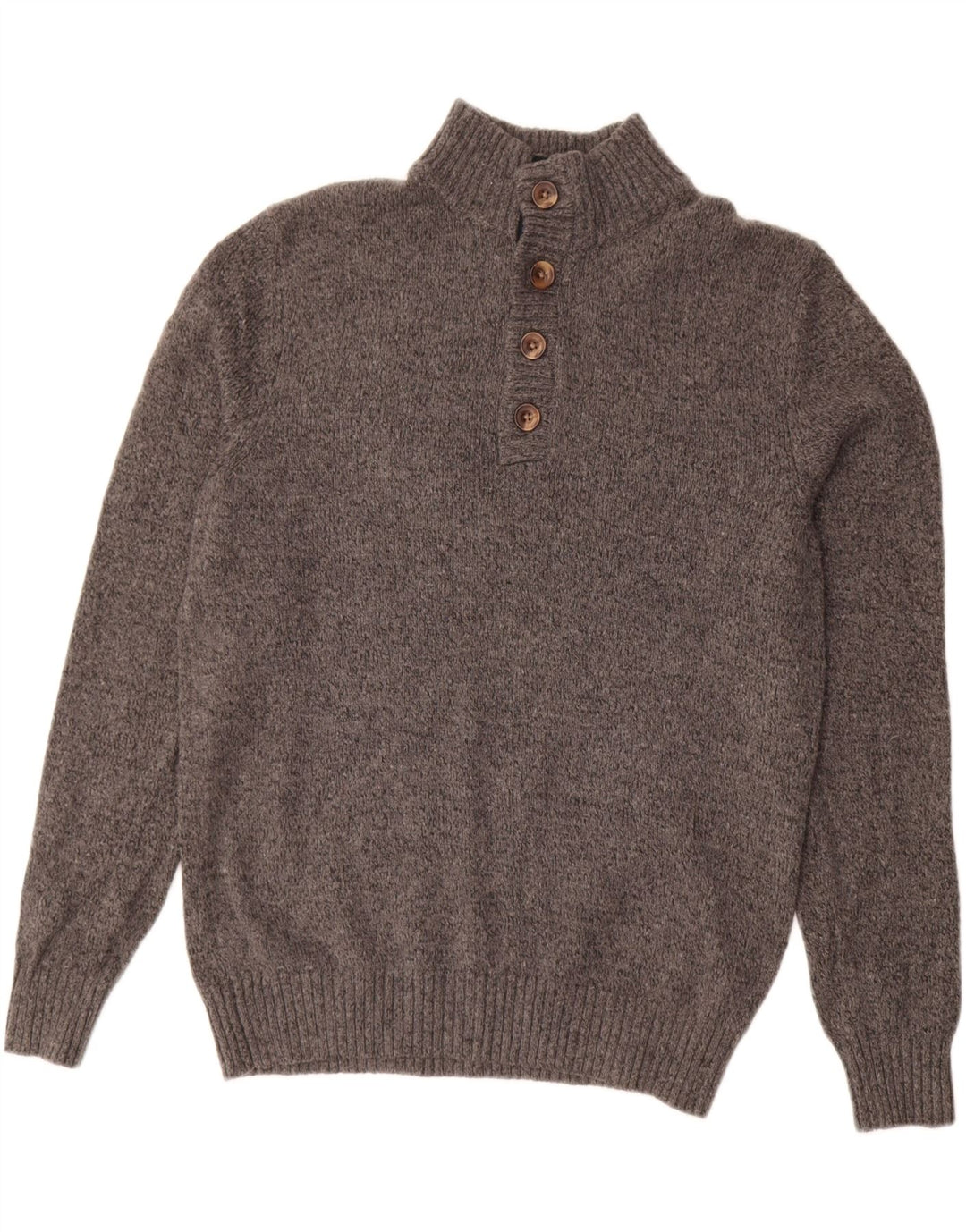 Izod Mens Button Neck Jumper Sweater Medium Grey Flecked Acrylic