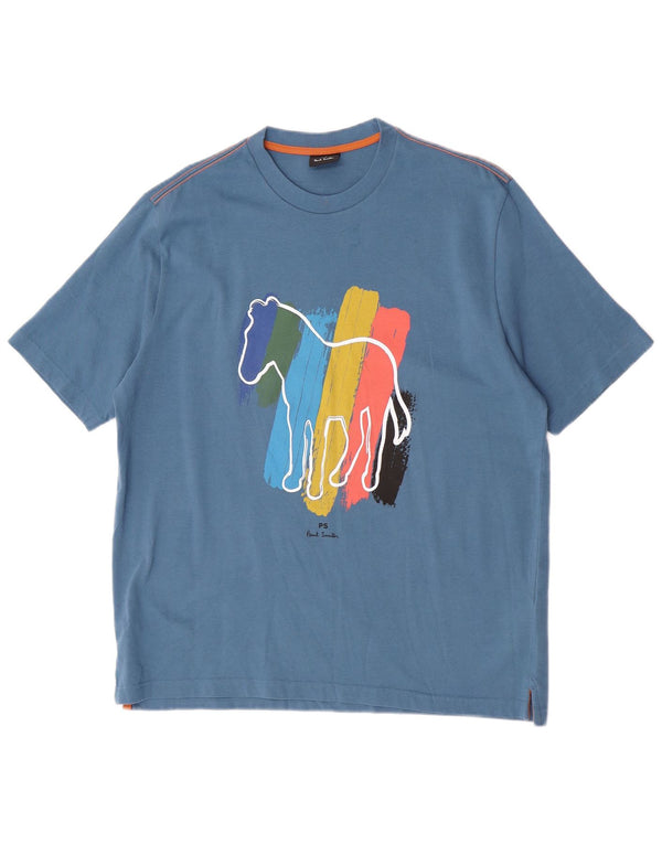 Paul Smith Mens Graphic T-Shirt Top Large Blue Cotton