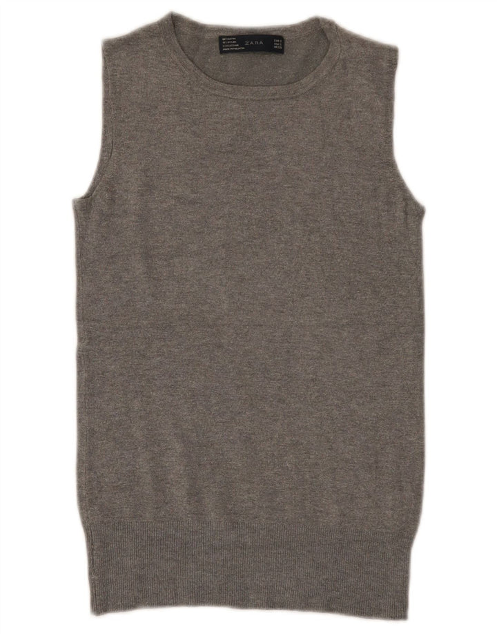 Zara Womens Vest Tank Top UK 8 Small Grey Rayon