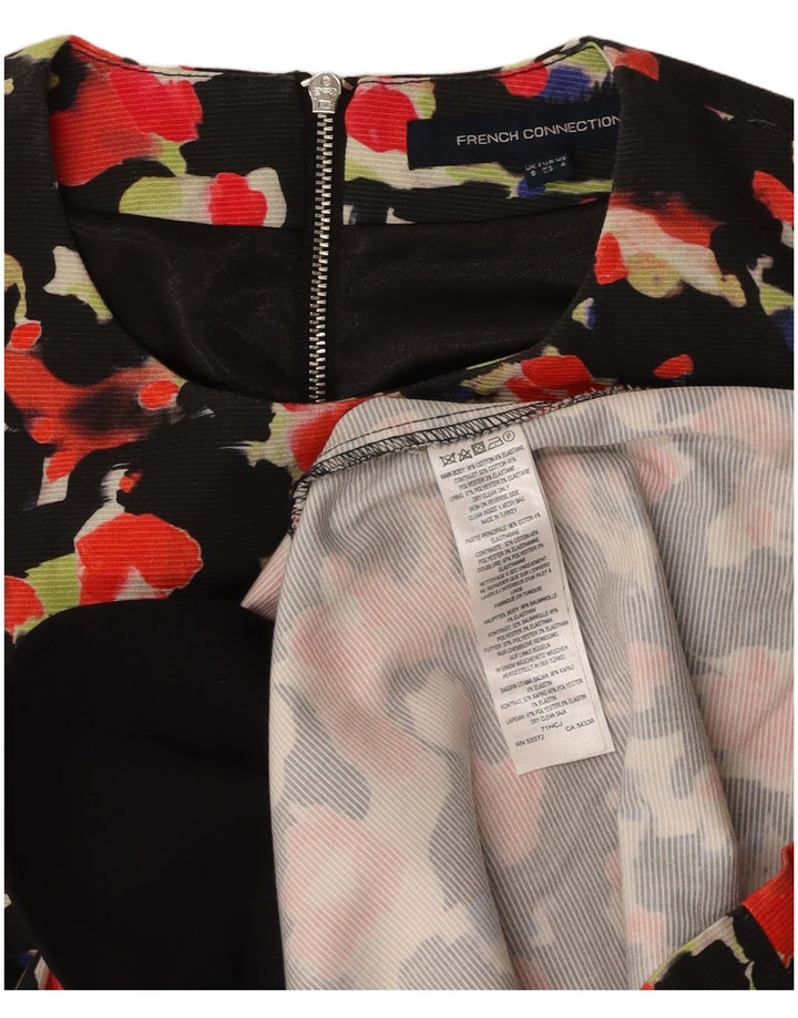 FRENCH CONNECTION Womens A-Line Dress UK 8 Small Black Floral Cotton