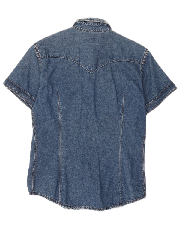 Vitamina Womens Short Sleeve Denim Shirt UK 14 Medium Blue