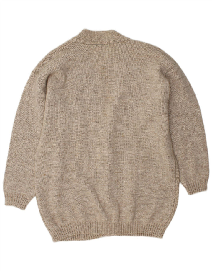 Vintage Womens Oversized Cardigan Sweater UK 14 Medium Beige Wool