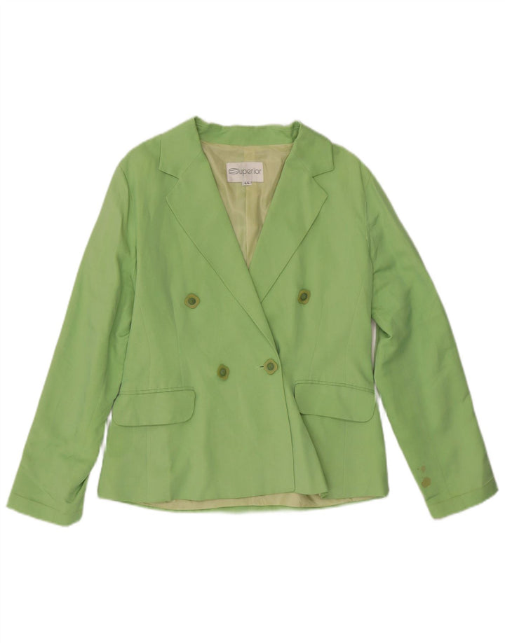 SUPERIOR Womens Double Breasted Blazer Jacket IT 44 Medium Green Silk
