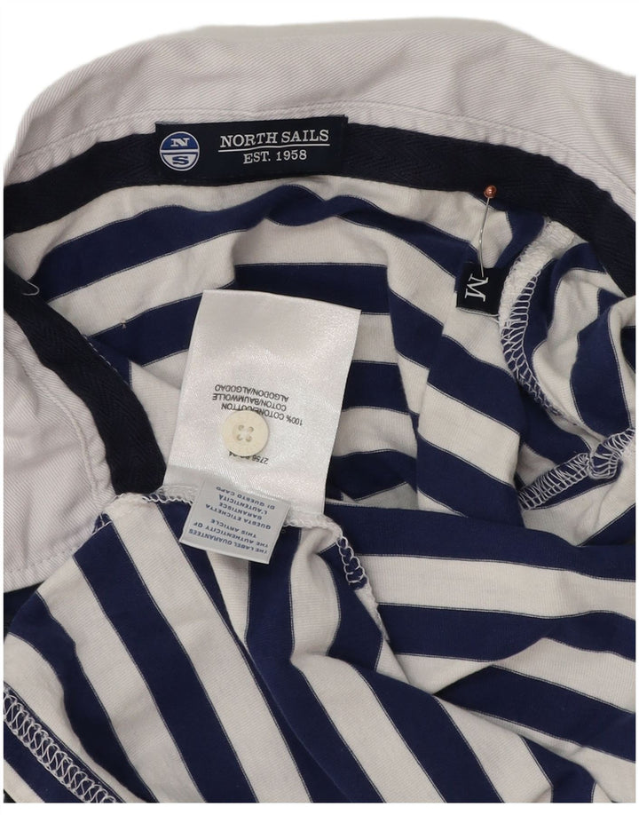 North Sails Womens Polo Shirt UK 12 Medium Navy Blue Striped Cotton
