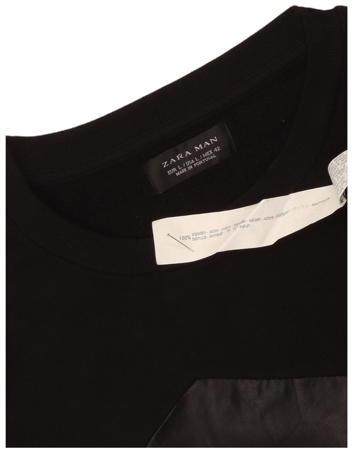 Zara Mens Sweatshirt Jumper Large Black Colourblock Cotton