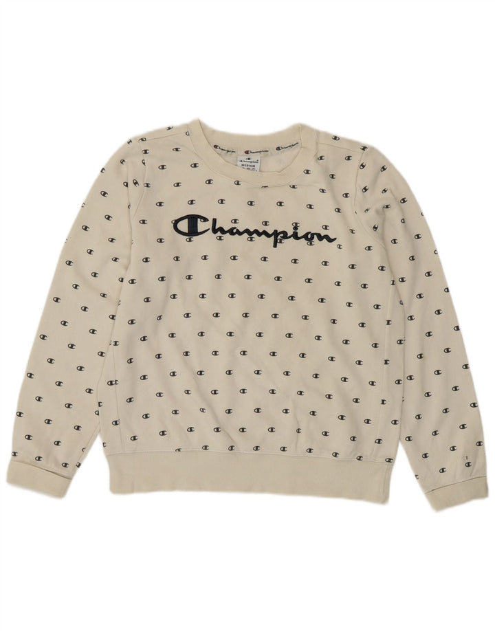 Champion Womens Graphic Sweatshirt Jumper UK 14 Medium White