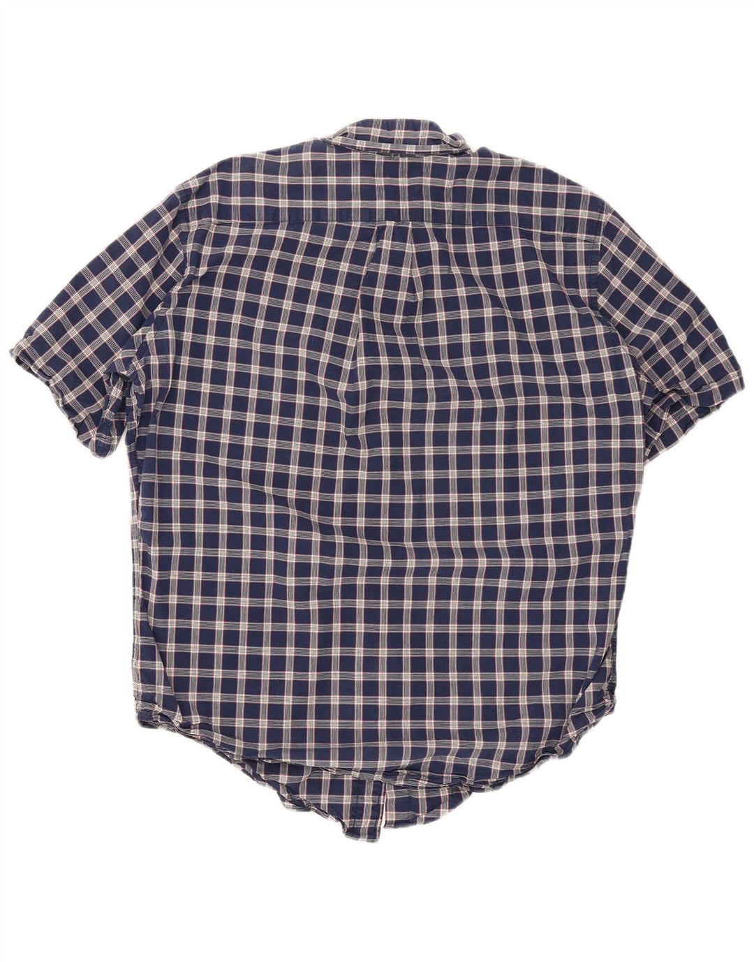 Nautica Mens Short Sleeve Regular Fit Shirt Medium Navy Blue Check Cotton